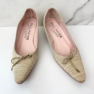 Paul Mayer Attitudes Fabric Kitten Heel  Size 7 Ruched Tie Party Office Gold